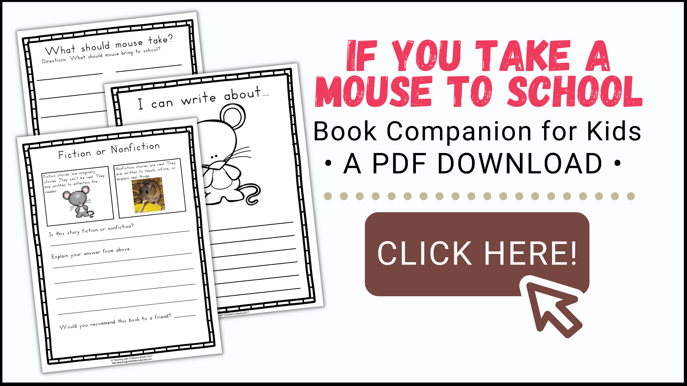 Free if you take a mouse to school printables for k