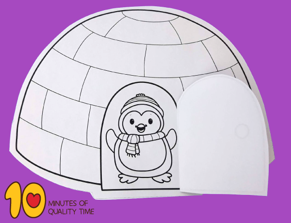 Penguin in igloo with opening door â minutes of quality time