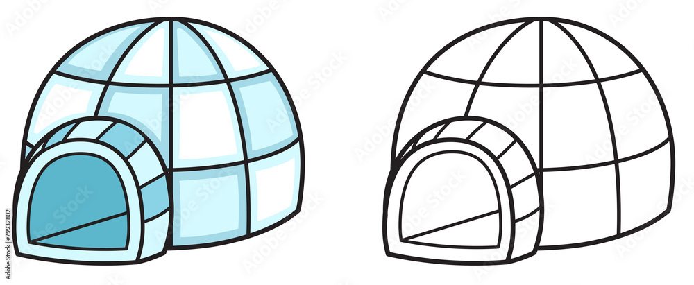 Colorful and black and white igloo for coloring book vector