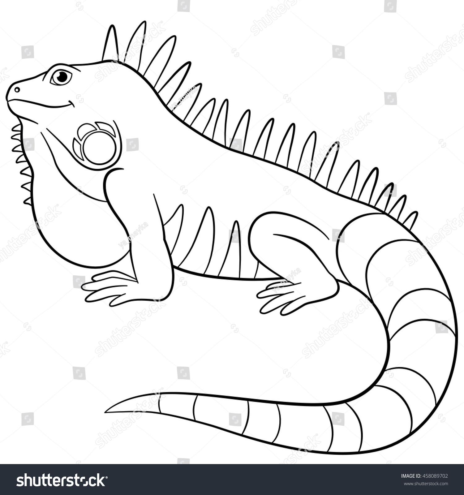 Coloring pages cute iguana sits smiles stock vector royalty free