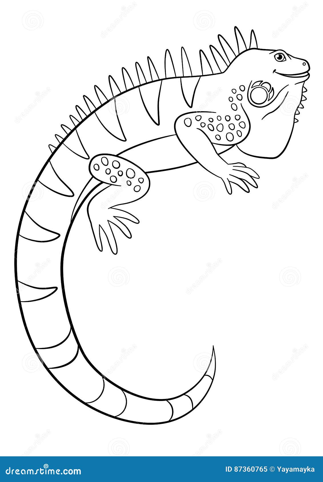 Coloring pages cute iguana smiles stock vector