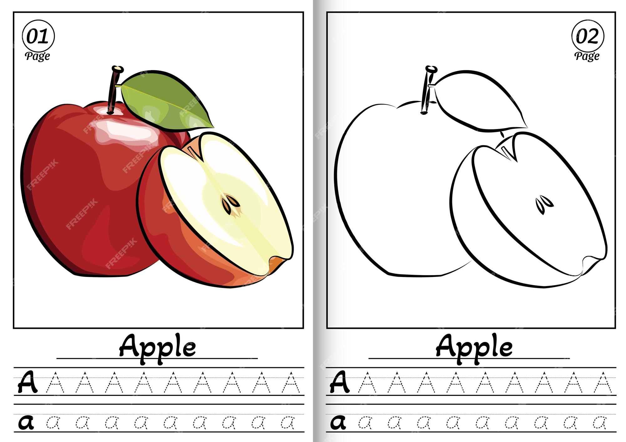 Apple alphabet abc coloring page a trazando todas las letras del alfabeto inglãs actividad precolar para niãos vector premium