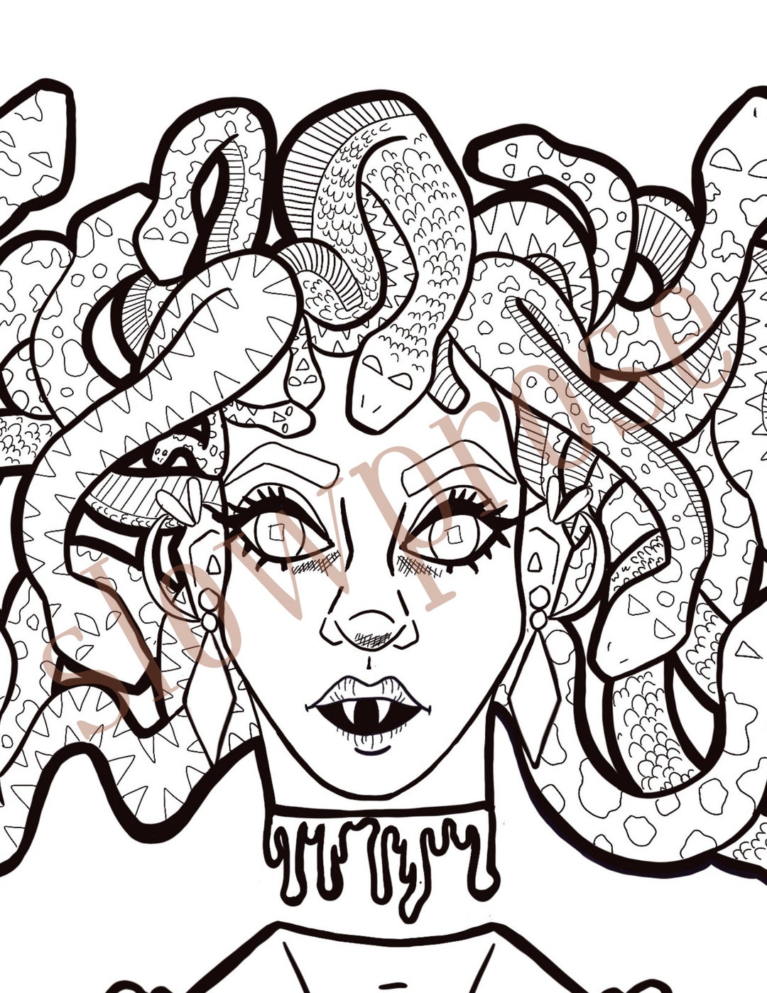 Pãgina para colorear medusa imprimible para adultos mitologãa griega pãgina para colorear arte de medusa dibujado a mano hoja para colorear de halloween