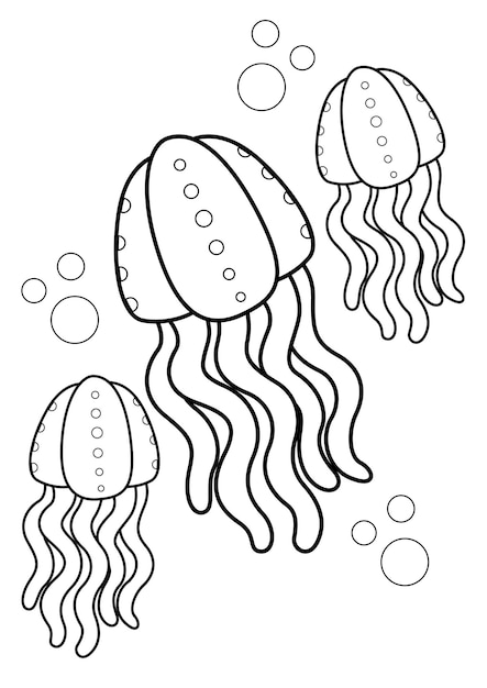 Dibujos para colorear de animal submarinos de medusas a para niãos y adultos vector premium