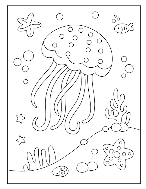 Premium vector cute jellyfish coloring page for kids