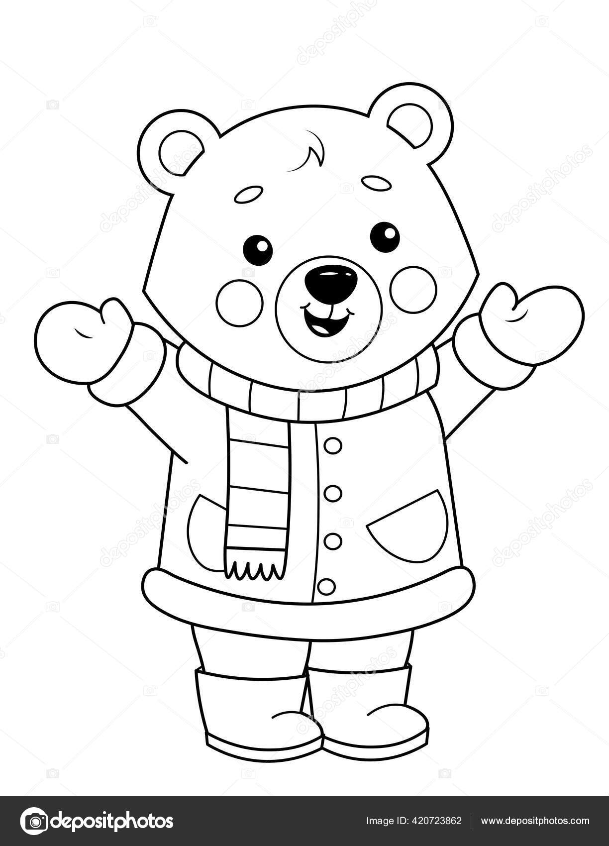 Pãgina para colorear lindo oso peluche dibujos animados ropa invierno vector de stock por elenaparshina