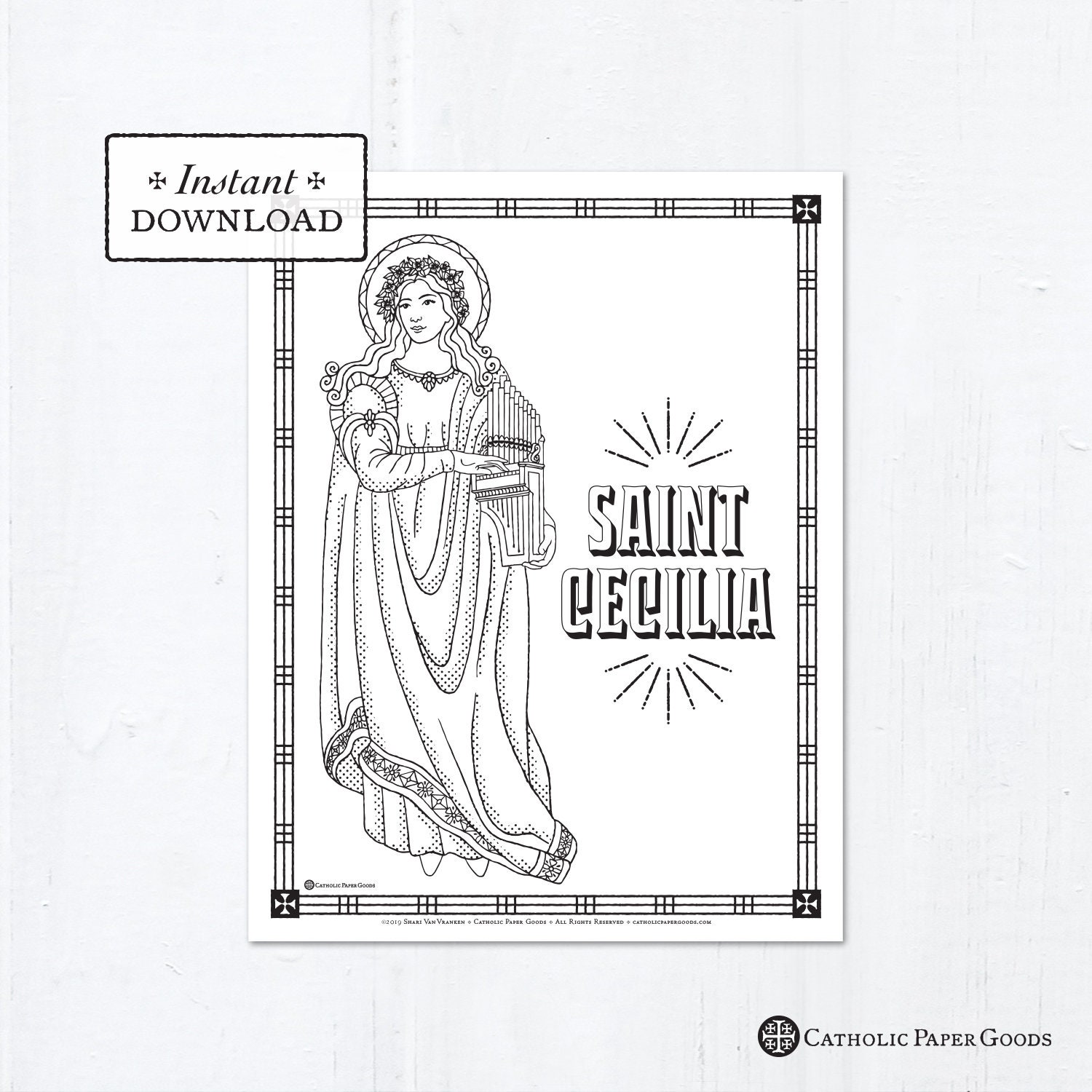 Catholic coloring page saint cecilia catholic saints printable coloring page digital pdf