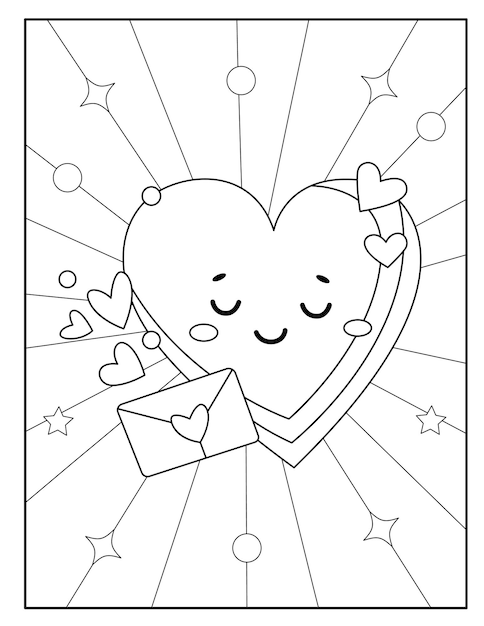 Premium vector kawaii love coloring pages