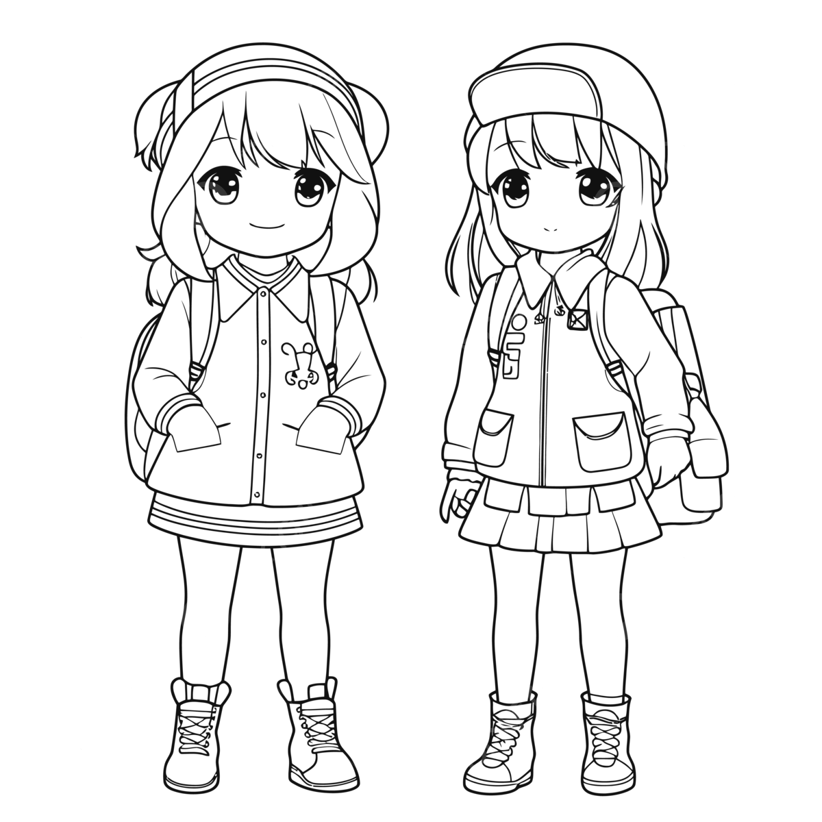 Dibujo de dos chicas anime en la cuela para colorear pãginas imprimir boceto vector png dibujos dibujo animado dibujo colar dibujo de ala png y vector para dcargar gratis
