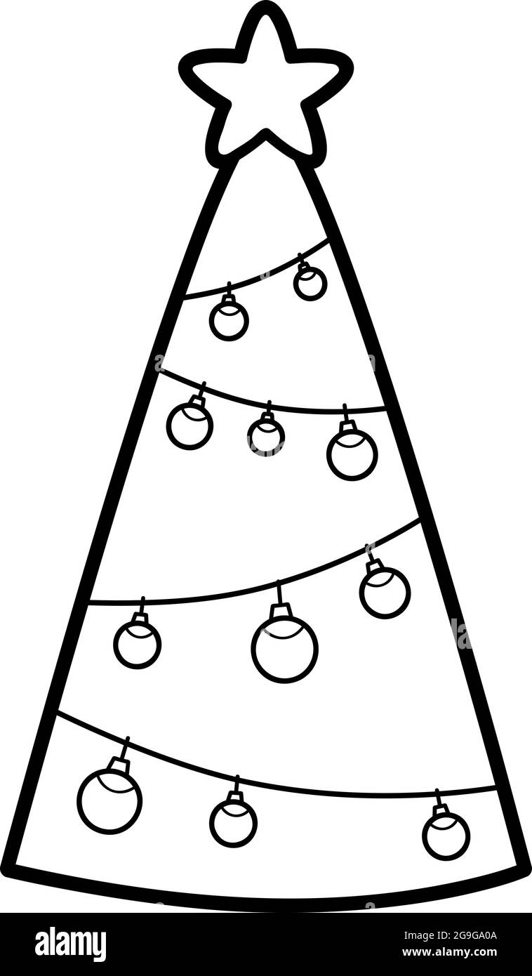 Libro de navidad para colorear o pãgina para niãos ãrbol de navidad ilustraciãn vectorial en blanco y negro imagen vector de stock