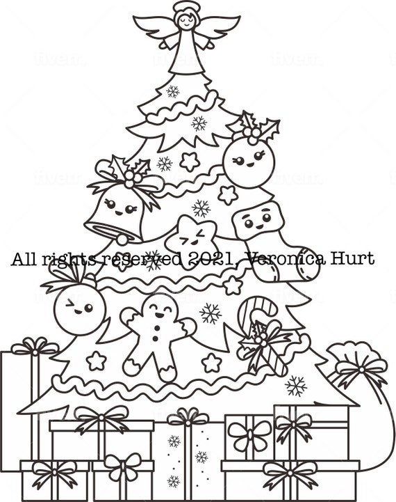 Dibujo de ãrbol de navidad para colorear para niãos adorables adornos navideãos kawaii