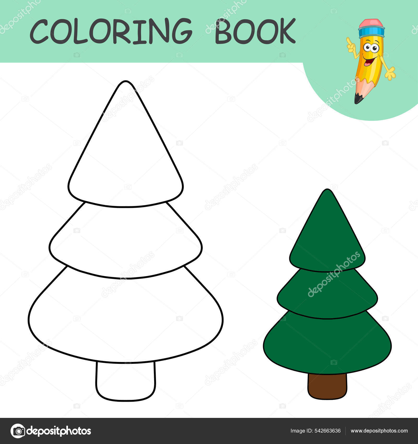 Libro para colorear con simple ãrbol navidad dibujos animados muestras vector de stock por kidland