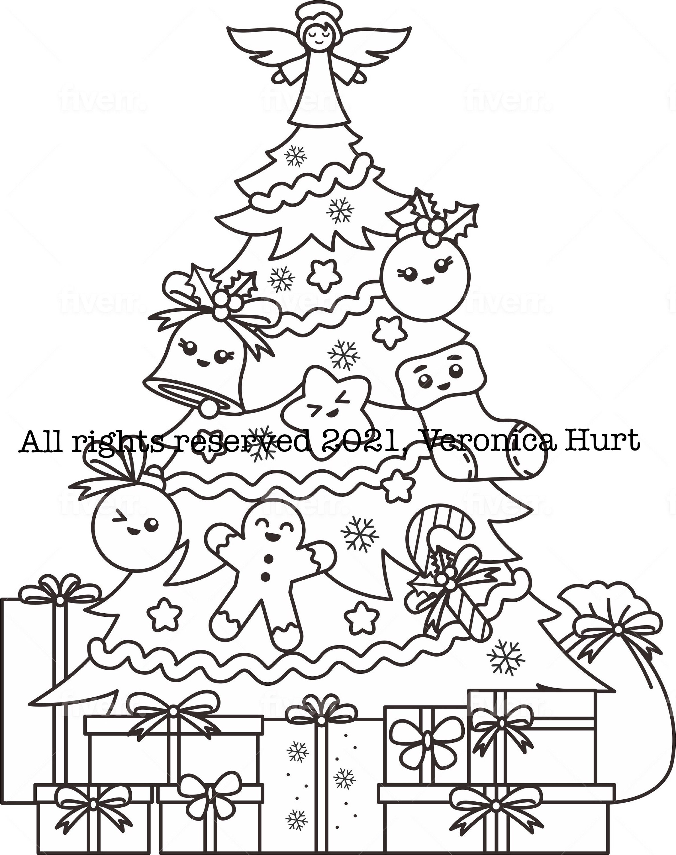 Dibujo de ãrbol de navidad para colorear para niãos adorables adornos navideãos kawaii