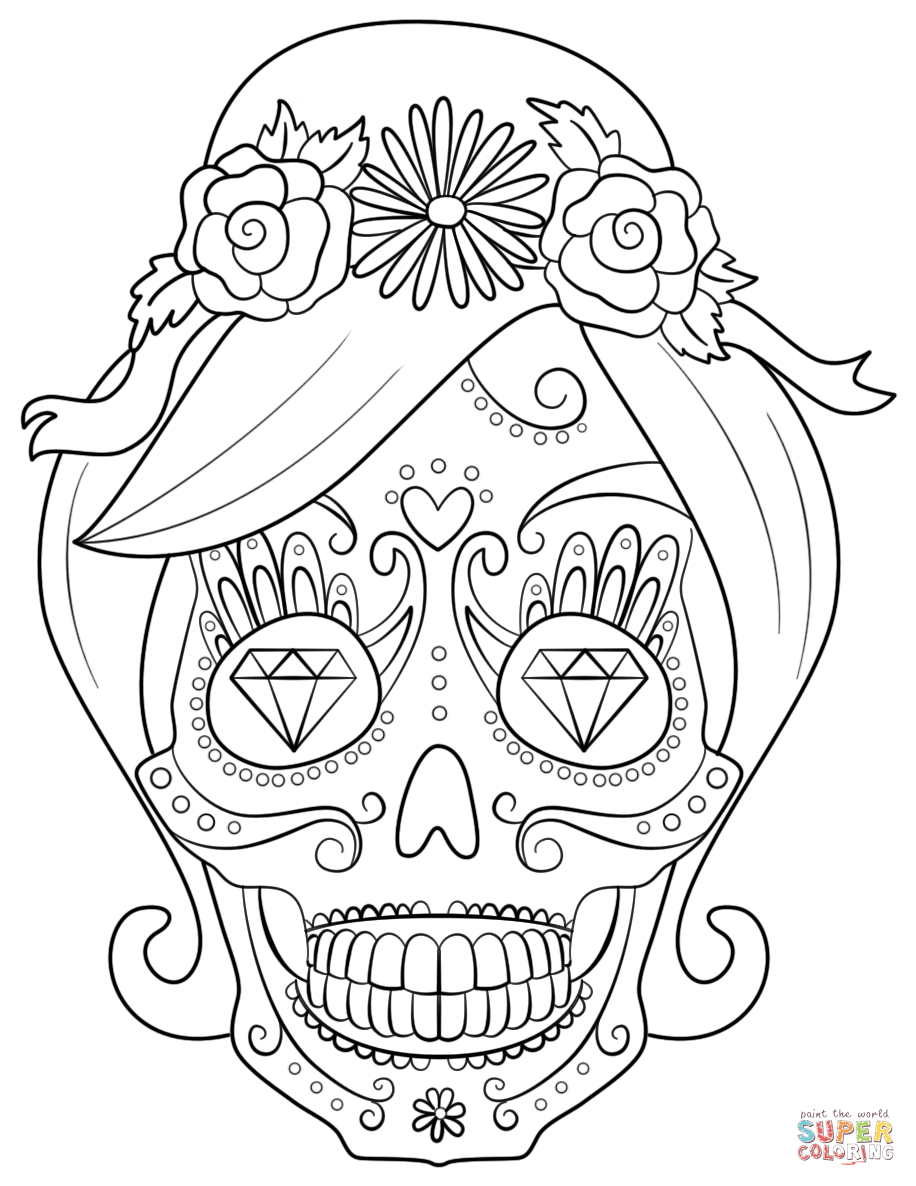 Sugar skull woman coloring page free printable coloring pages