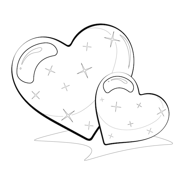 Premium vector coloring page two glitter hearts on a white background with text happy valentines day