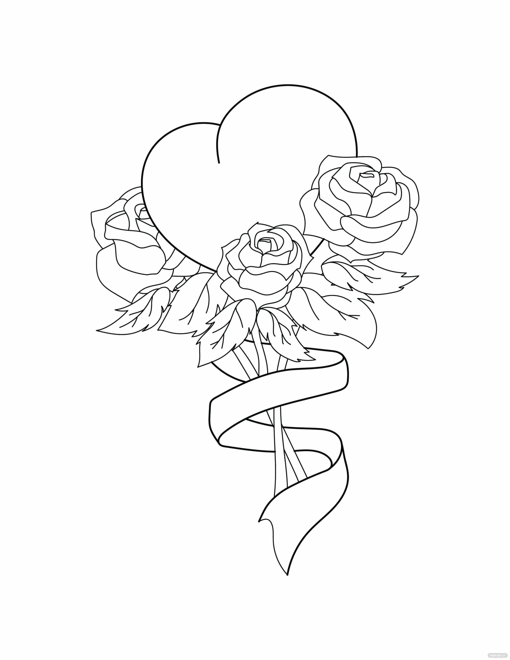 Bouquet rose with heart coloring page