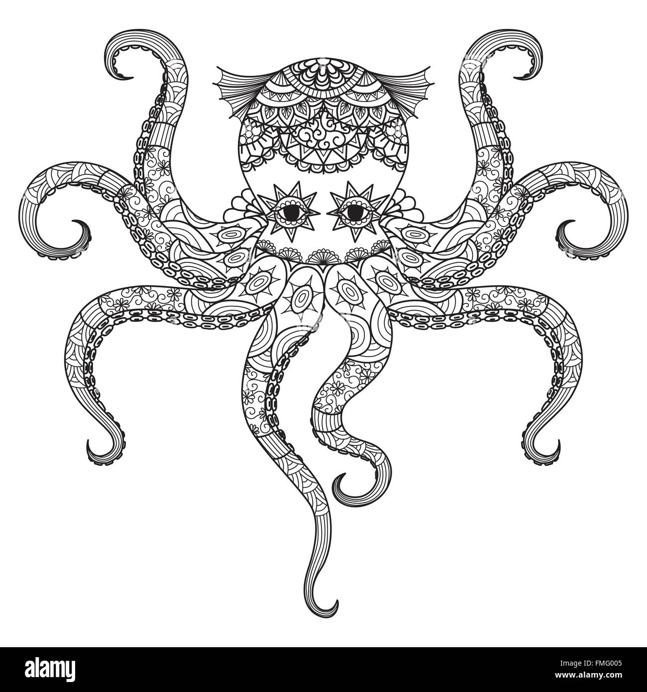 Pulpo zentangle dibujo diseão para coloring book para adultostatuaje t shirt dign y asã sucivamente imagen vector de stock