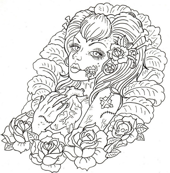 Dibujo para colorear relajante tatuajes macabro