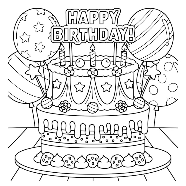 Una linda y divertida pãgina para colorear de un pastel de feliz cumpleaãos proporciona horas de diversiãn coloreando para los niãos colorea ta pãgina muy fãcil adecuado para niãos pequeãos y