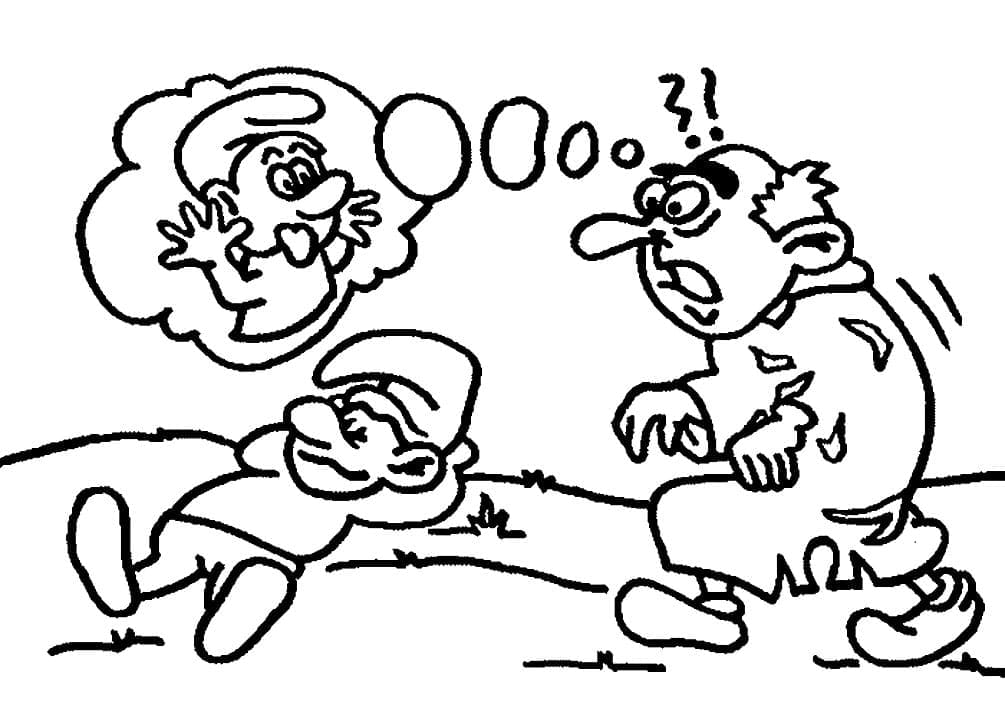 Gargamel and a smurf coloring page