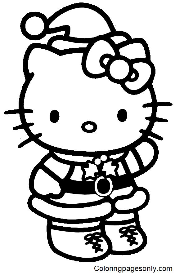 Santa hello kitty coloring page