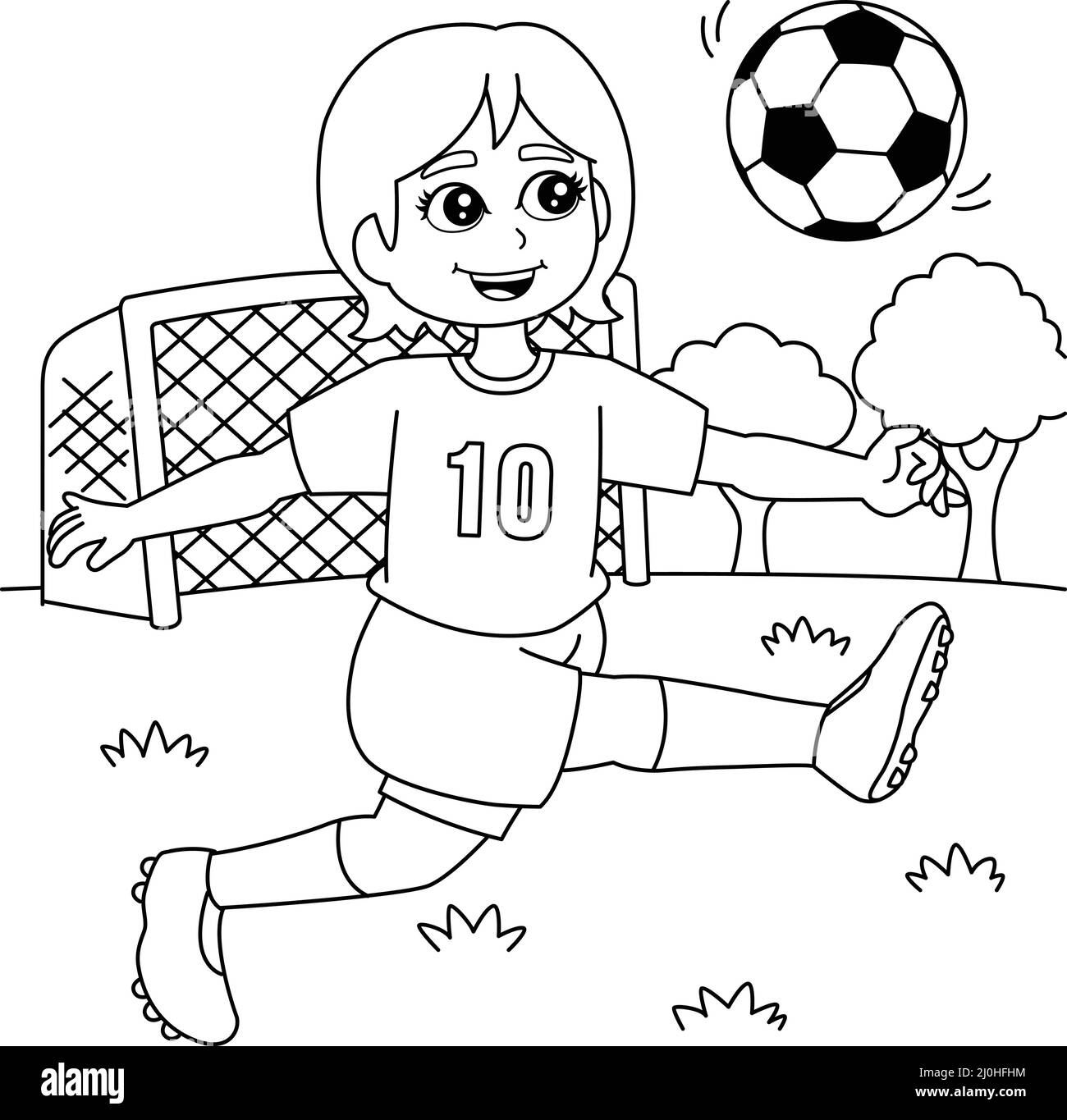 Chica jugando fãºtbol coloring page for kids imagen vector de stock