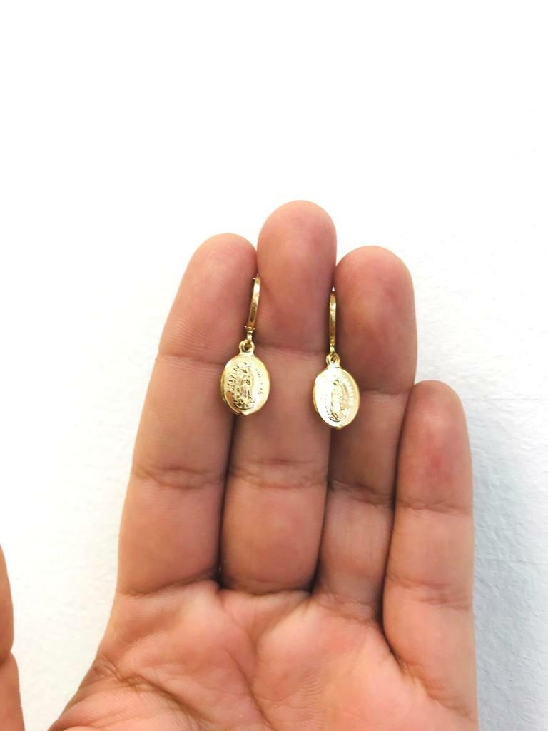 Aretes colgantes de la virgencita de guadalupe en oro laminadok para damas new
