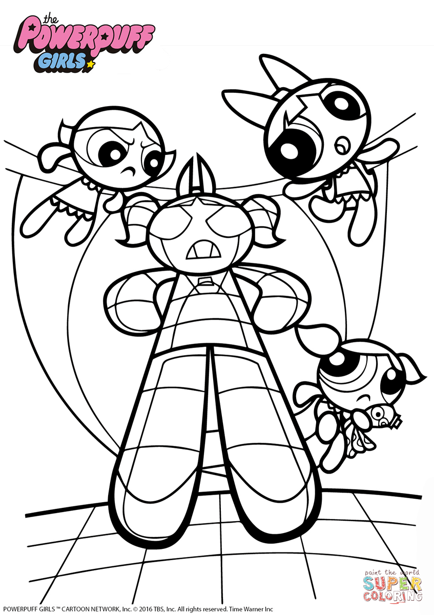 Powerpuff girls vs monster coloring page free printable coloring pages
