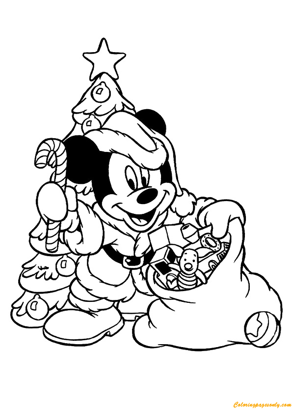 Mickey mouse preparing christmas coloring page