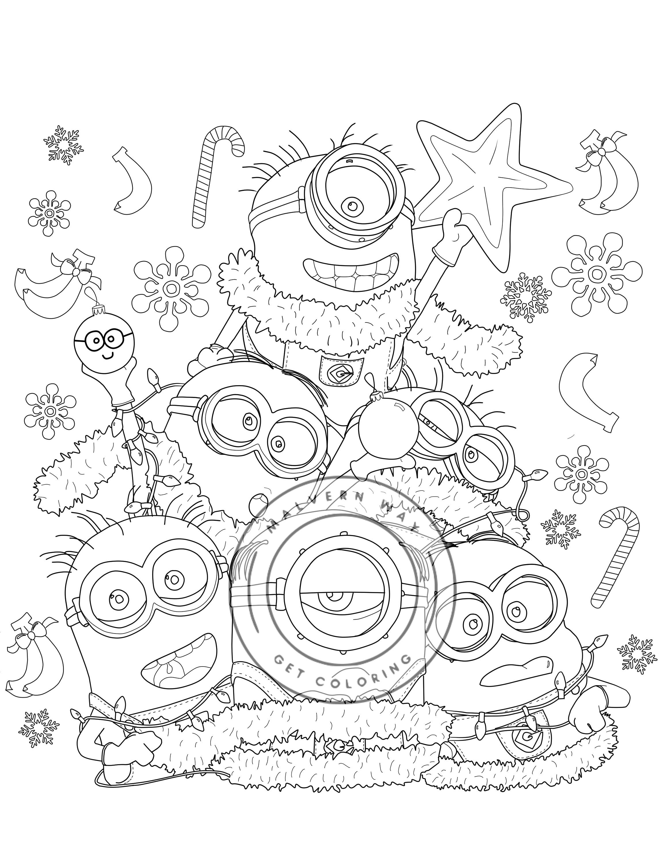Una pãgina para colorear de navidad muy minions
