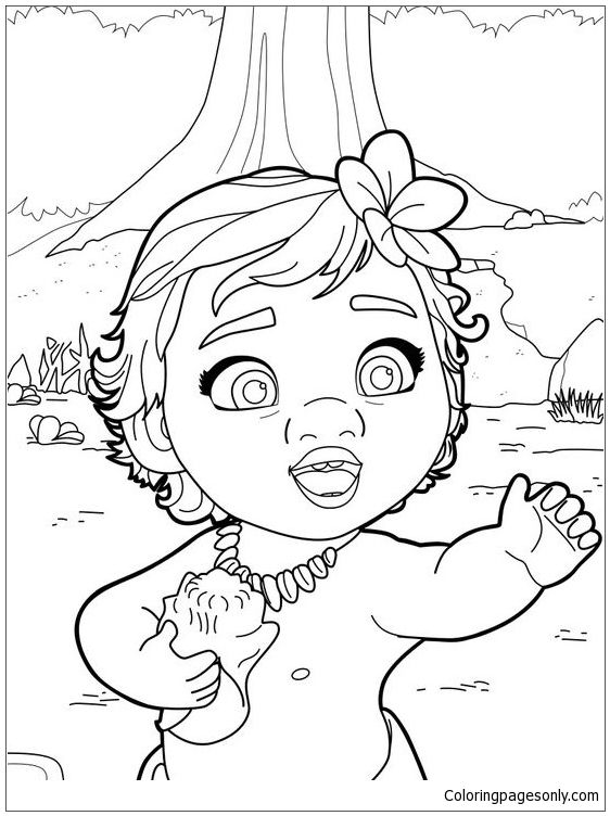 Baby moana princess coloring page