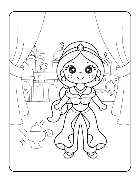 Premium vector princess carriage and castle printable coloring page