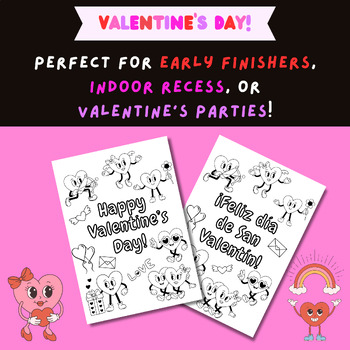 Valentines day coloring page freebie in english spanish tpt
