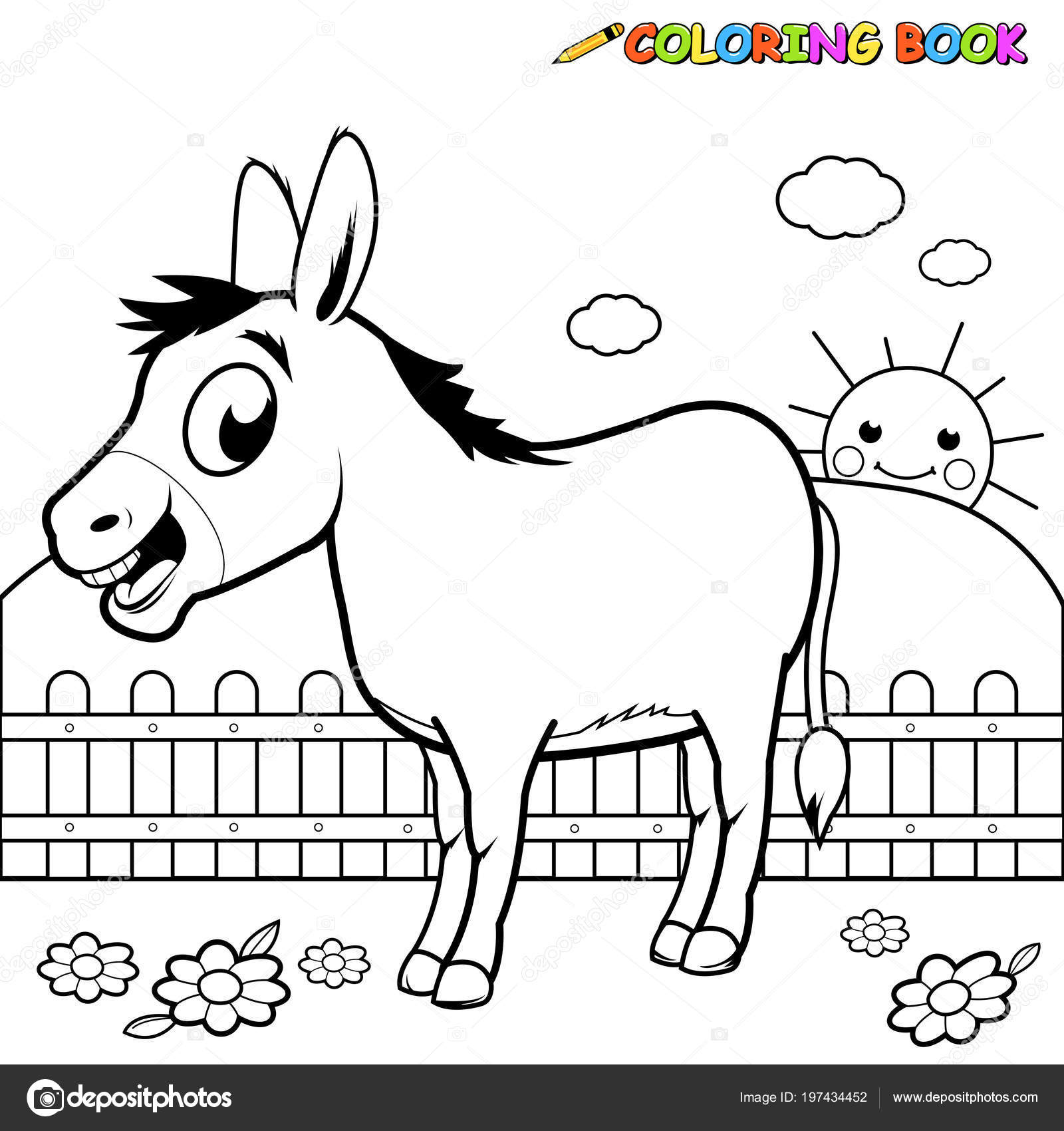 Burro dibujos animados granja libro para colorear pãgina vector de stock por stockakia
