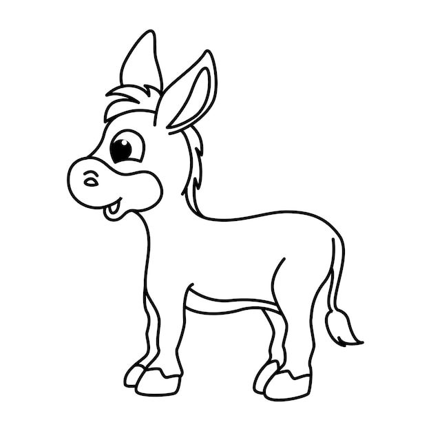 Premium vector funny donkey cartoon coloring page