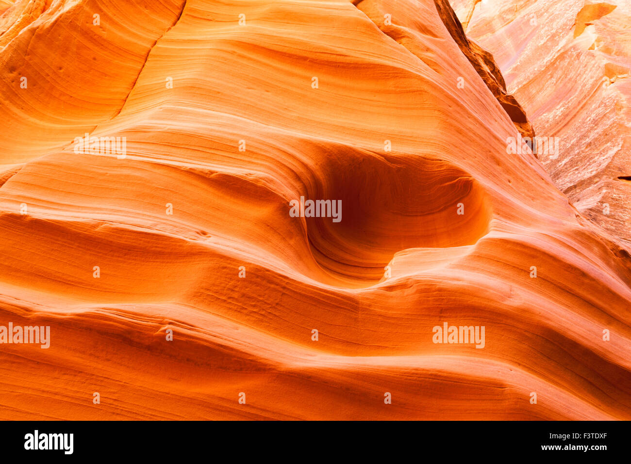 Un muro de piedra arenisca de color naranja brillante en canyon x en page arizona que ha sido erosionada por el agua para crear una caracterãstica forma de corazãn fotografãa de stock