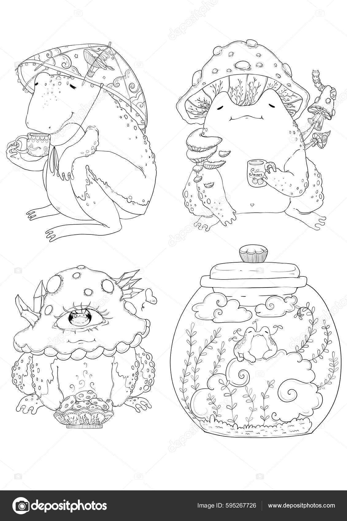 Fancy coloring page frog coloring page digital art coloring page stock illustration by minminhok