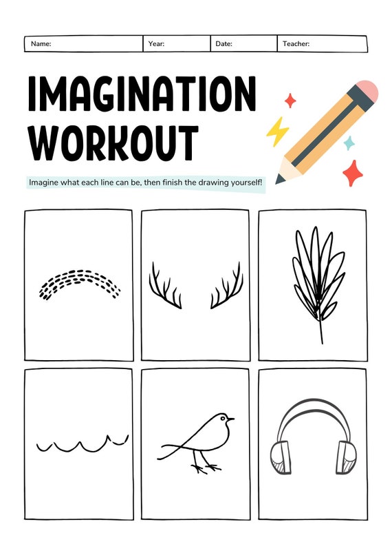 Childrens drawing with imagination worksheet instant download