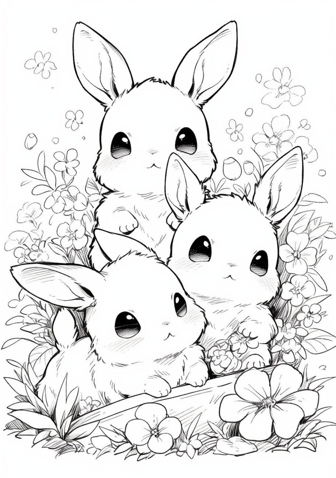 Coloring page for children baby rabbits