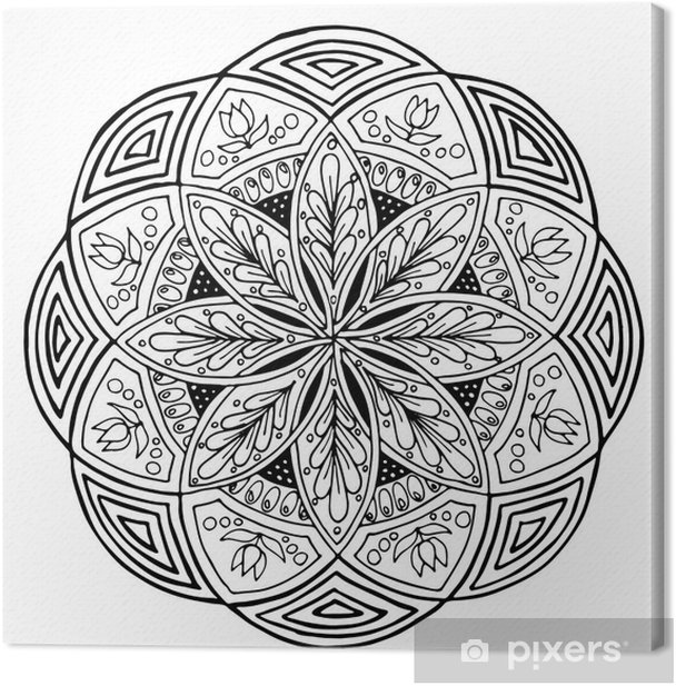Cuadro en lienzo dibujo a mano de mandala ronda adorno floral patrãn de libro para colorear o imprimir para el paão vector de la ilustraciãn