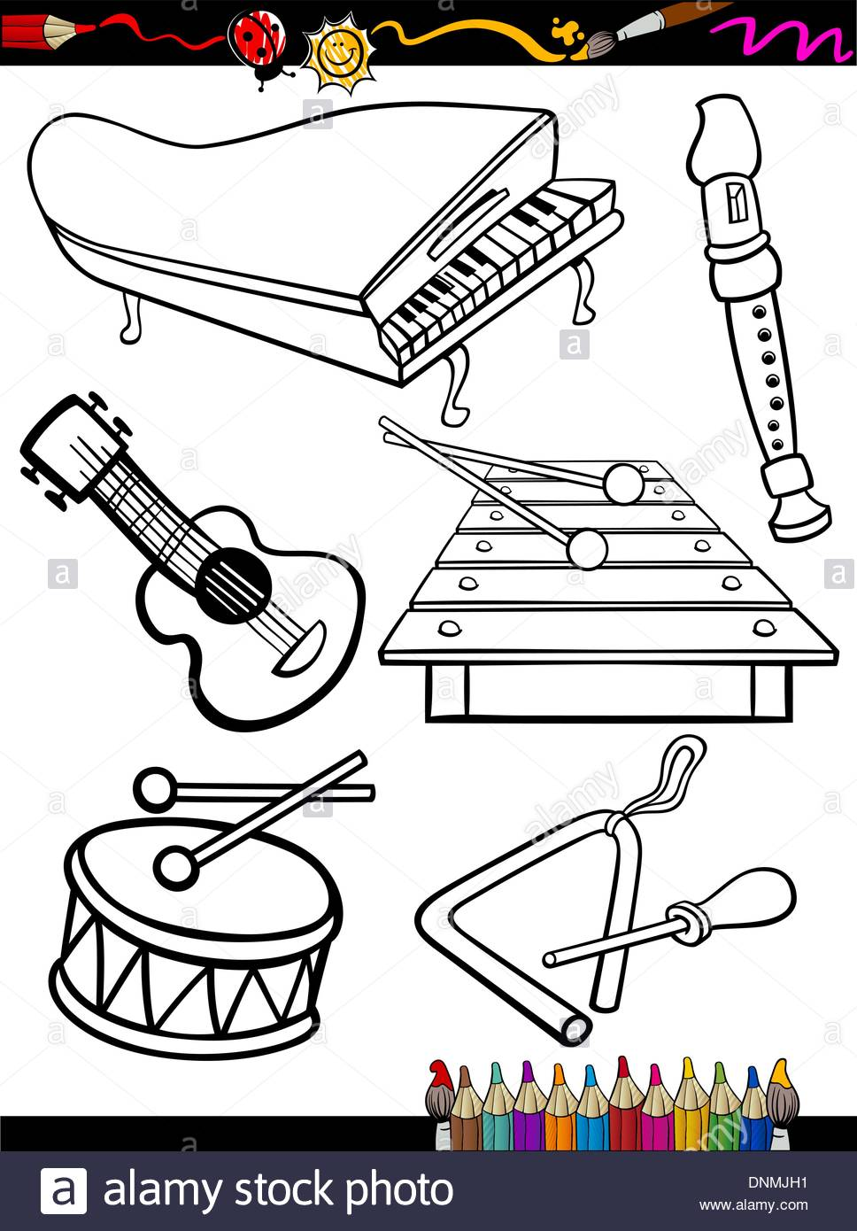 Libro para lorear de pãgina o ilustraciãn de dibujos animados de instrumentos musicales en bâ music loring music loring sheets musical instruments drawing