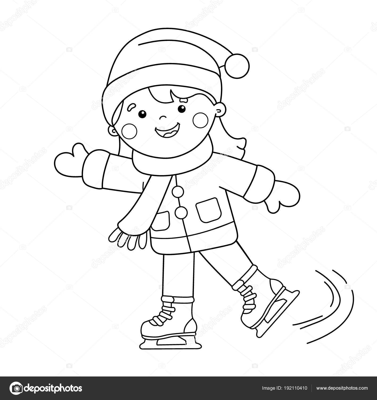 Pãgina para colorear esquema de dibujos animados niãa patinaje deportes de invierno libro para colorear para niãos vector de stock por oleon