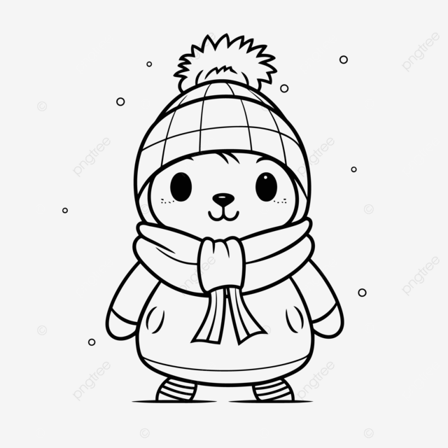 Dibujo de invierno para colorear pãginas gratis sus hijos simple un lindo osito en ropa y