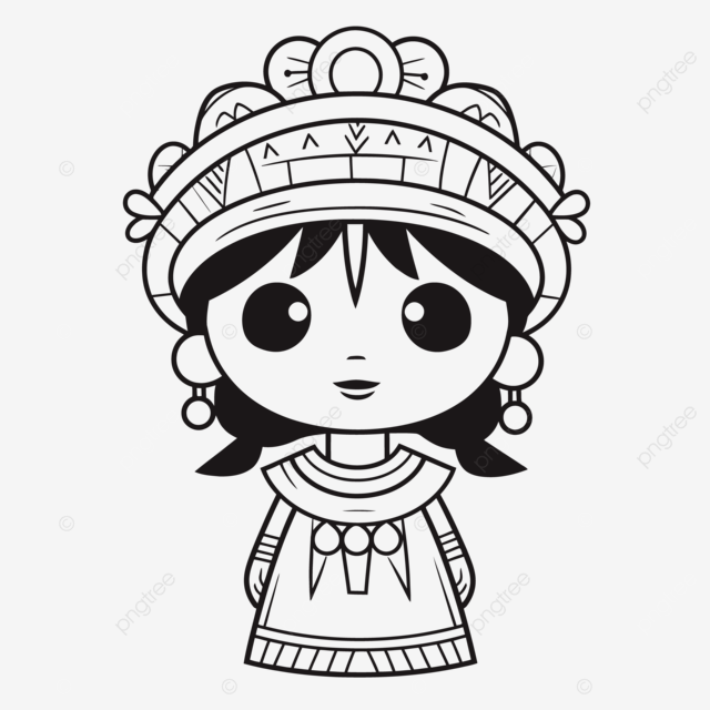 Dibujo de una vieja niãa azteca en un vtido tradicional para colorear quema pãgina vector png dibujos dibujo de vtido dibujo de ala dibujo de niãa png y vector para dcargar gratis