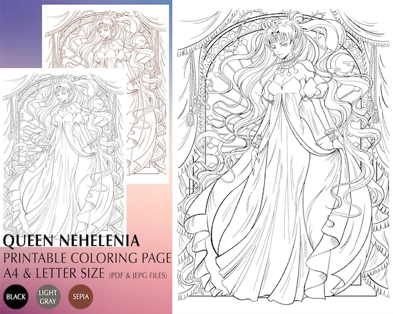 Printable coloring page sailor moon queen nehelenia fan art printable sheet a design digital file anime manga art instant download pdf instant download