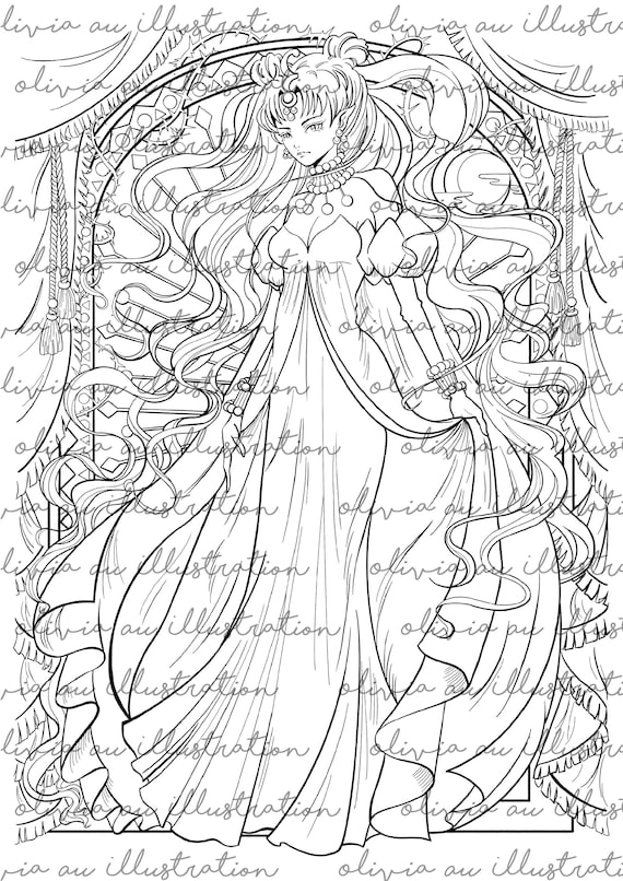 Printable coloring page sailor moon queen nehelenia fan art printable sheet a design digital file anime manga art instant download pdf instant download