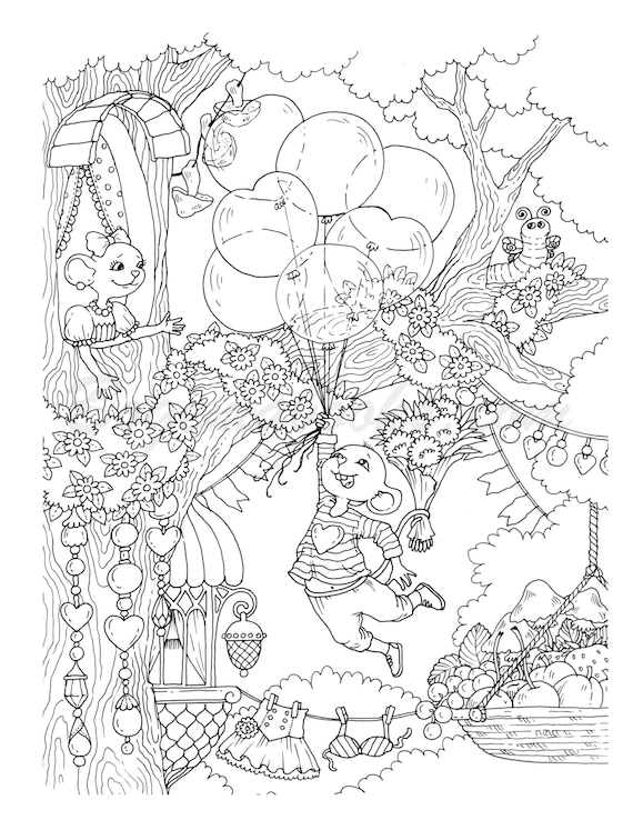 Nice little town valentines day adult coloring book coloring pages pdf coloring book printable tatiana bogema