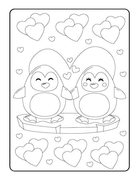 Premium vector christmas winter coloring valentines day coloring pages for kids love coloring page coloring book