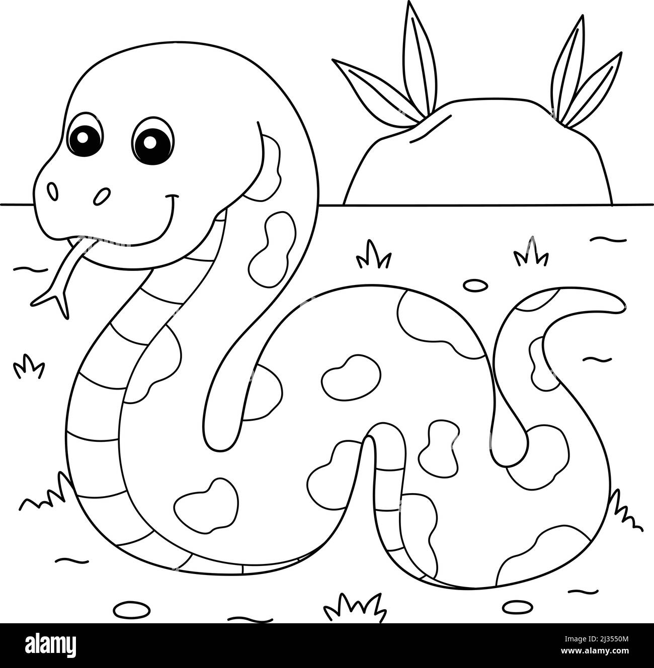 Pãgina de coloreado de serpiente en tierra para niãos imagen vector de stock