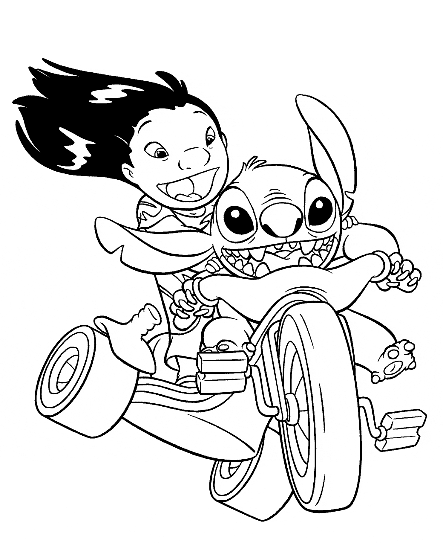 Lilo and stitch on bike coloring pages for kids printable free stitch coloring pages disney coloring pages cartoon coloring pages